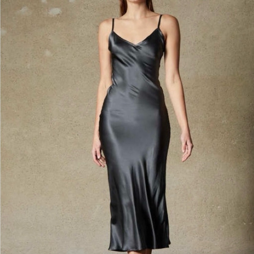 Zephyr Lena Classic 100% Silk Slip Midi Dress V Neck Made In USA Gray Size XS